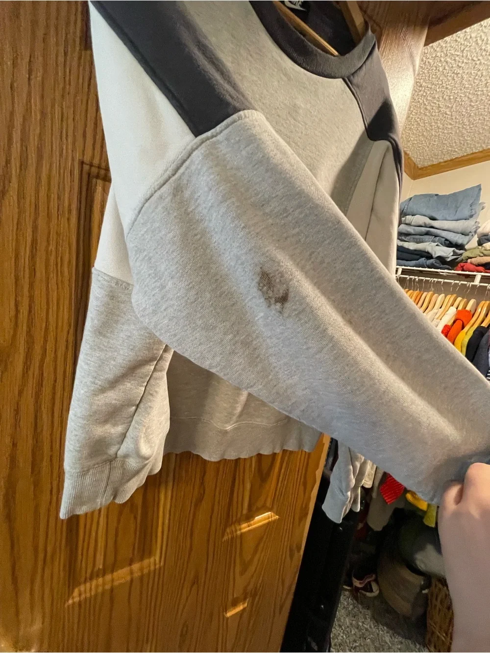 Nike Women’s Light Gray Crewneck with Dark Gray Yoke and Off-White Panels